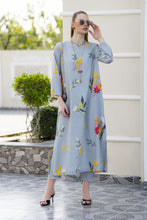 Sakeena Sheen Grey Multicolour Floral Printed Poly Raw Silk 2pc Kaftan – SHH8