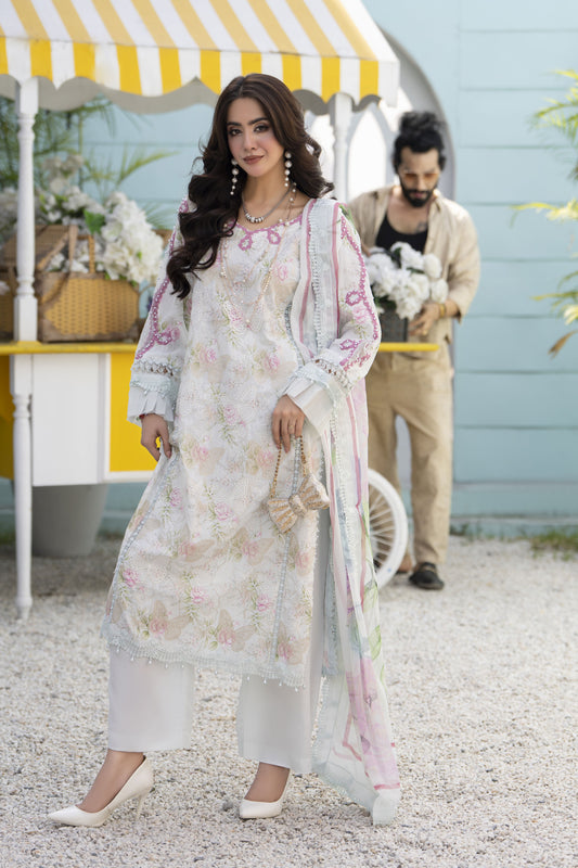 3pc Printed & Embroidered Summer Lawn Suit with Chiffon Dupatta RES14