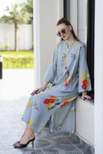 Sakeena Sheen Grey Multicolour Floral Printed Poly Raw Silk 2pc Kaftan – SHH8