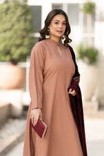 Peach Dhanak Winter Dress with Velvet Shawl by Gul Warun GSR10