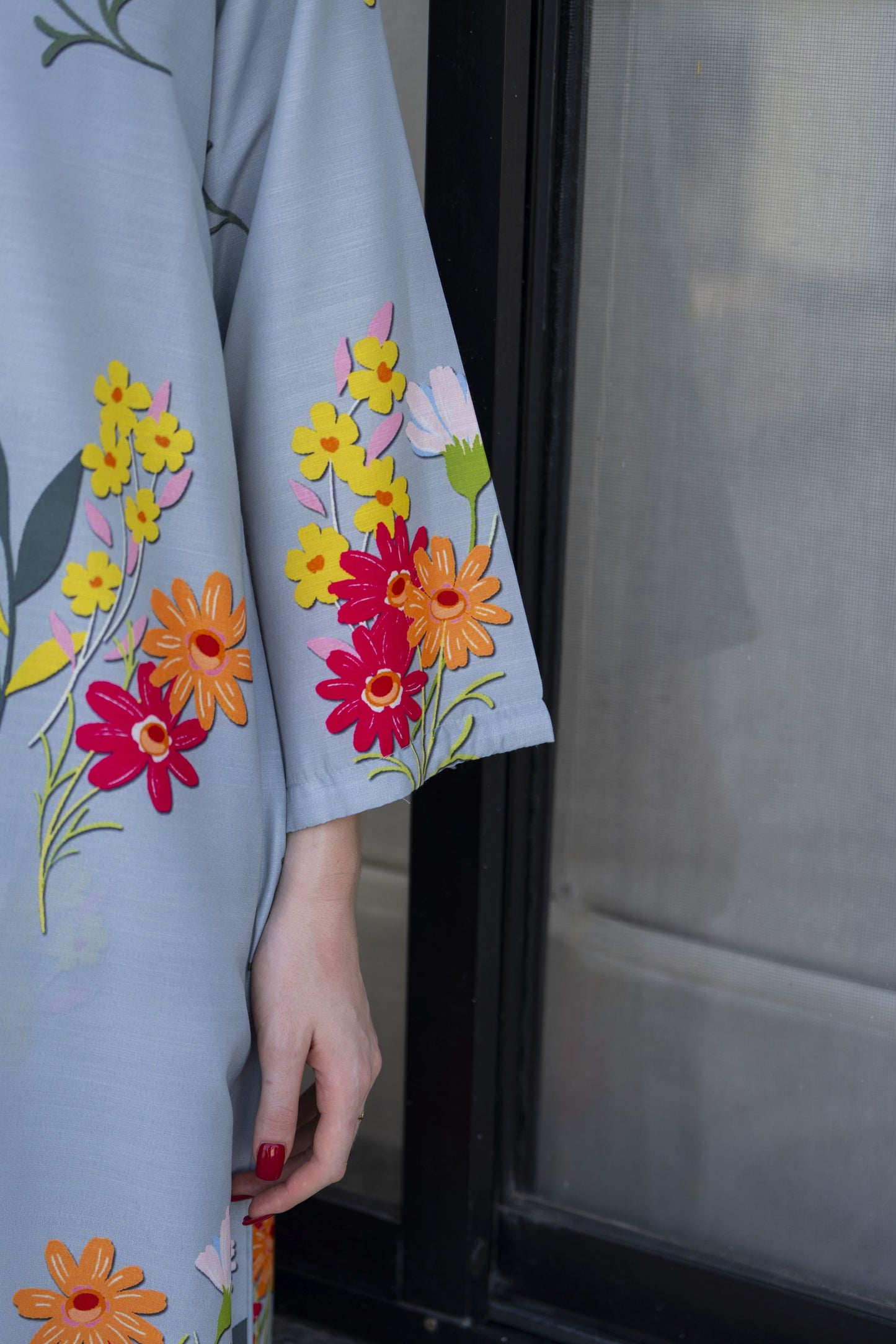Sakeena Sheen Grey Multicolour Floral Printed Poly Raw Silk 2pc Kaftan – SHH8