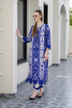 Sakeena Sheen Royal Blue & Ivory Printed Poly Raw Silk 2pc Kaftan – SHH10