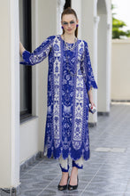 Sakeena Sheen Royal Blue & Ivory Printed Poly Raw Silk 2pc Kaftan – SHH10