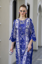 Sakeena Sheen Royal Blue & Ivory Printed Poly Raw Silk 2pc Kaftan – SHH10