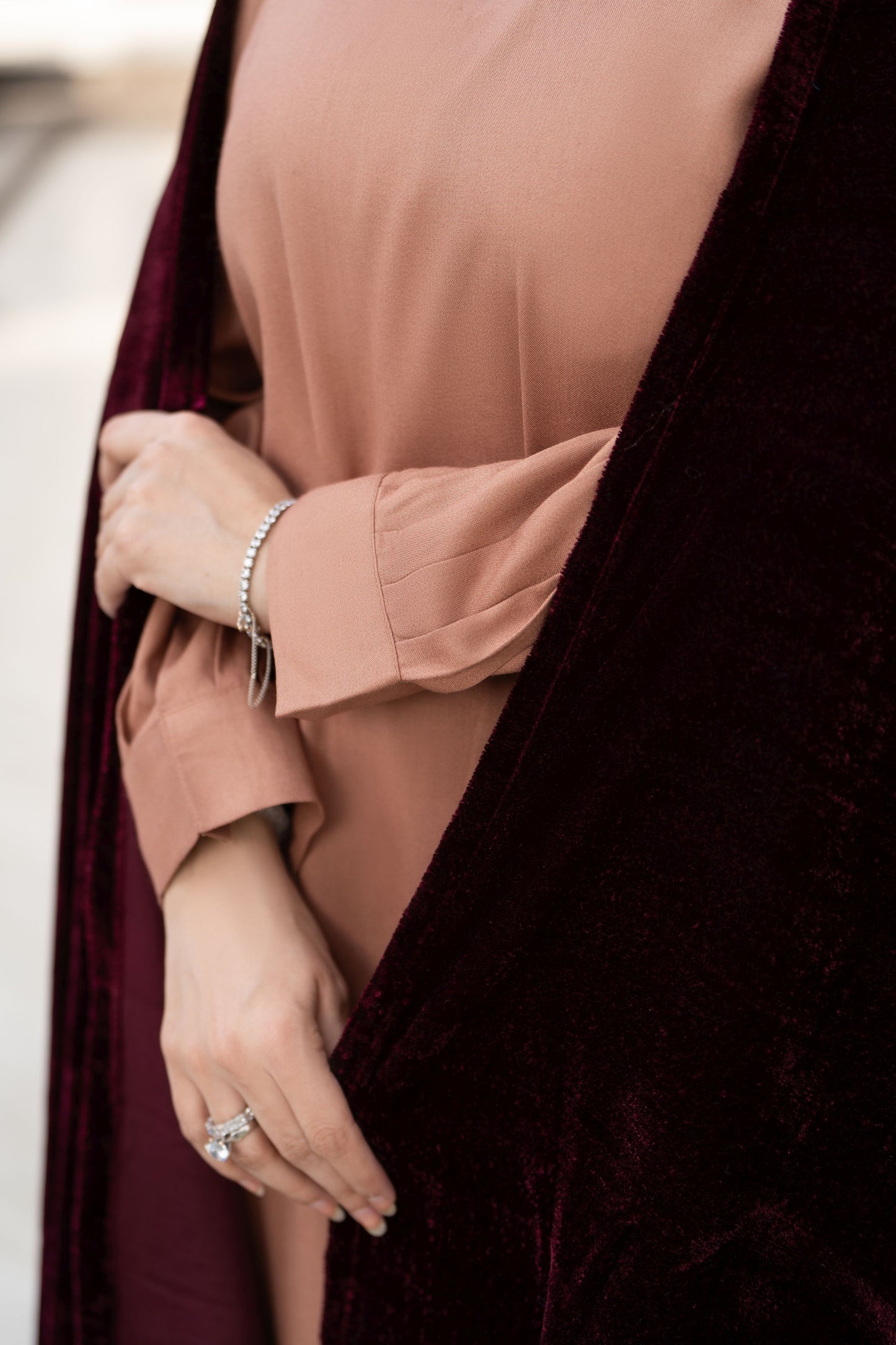 Peach Dhanak Winter Dress with Velvet Shawl by Gul Warun GSR10
