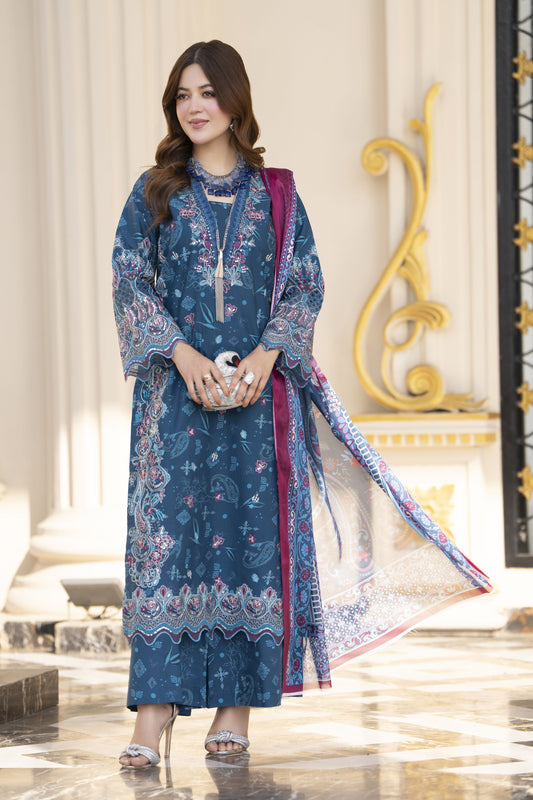 Khushi by Silver Teal – 3pc Cotton Long Shirt Ready to Wear Suit KBS4