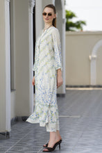 Sakeena Sheen Ivory Blue Floral Printed Poly Raw Silk 2pc Kaftan – SHH5