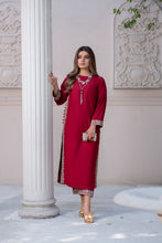 Noura by Hemline Red Embroidered Long 2pc Viscose Suit NH2