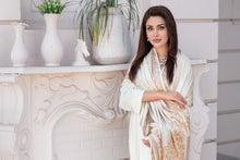 ZS8 Serah by Zaina 3pc Linen Long Shirt with Printed Velvet Shawl