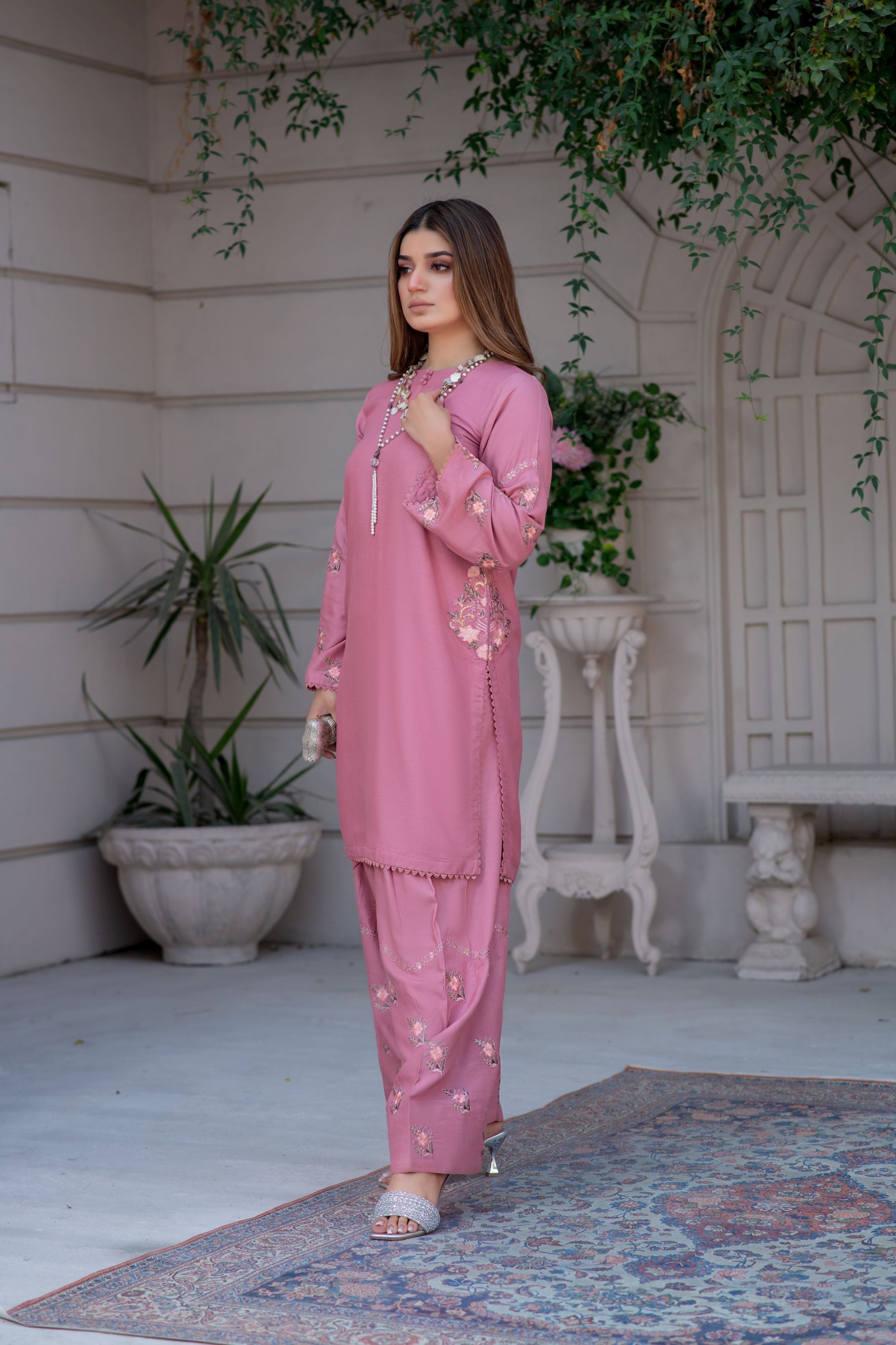 Noura by Hemline Blush 2pc Viscose Suit with Farshi Shalwar NH3