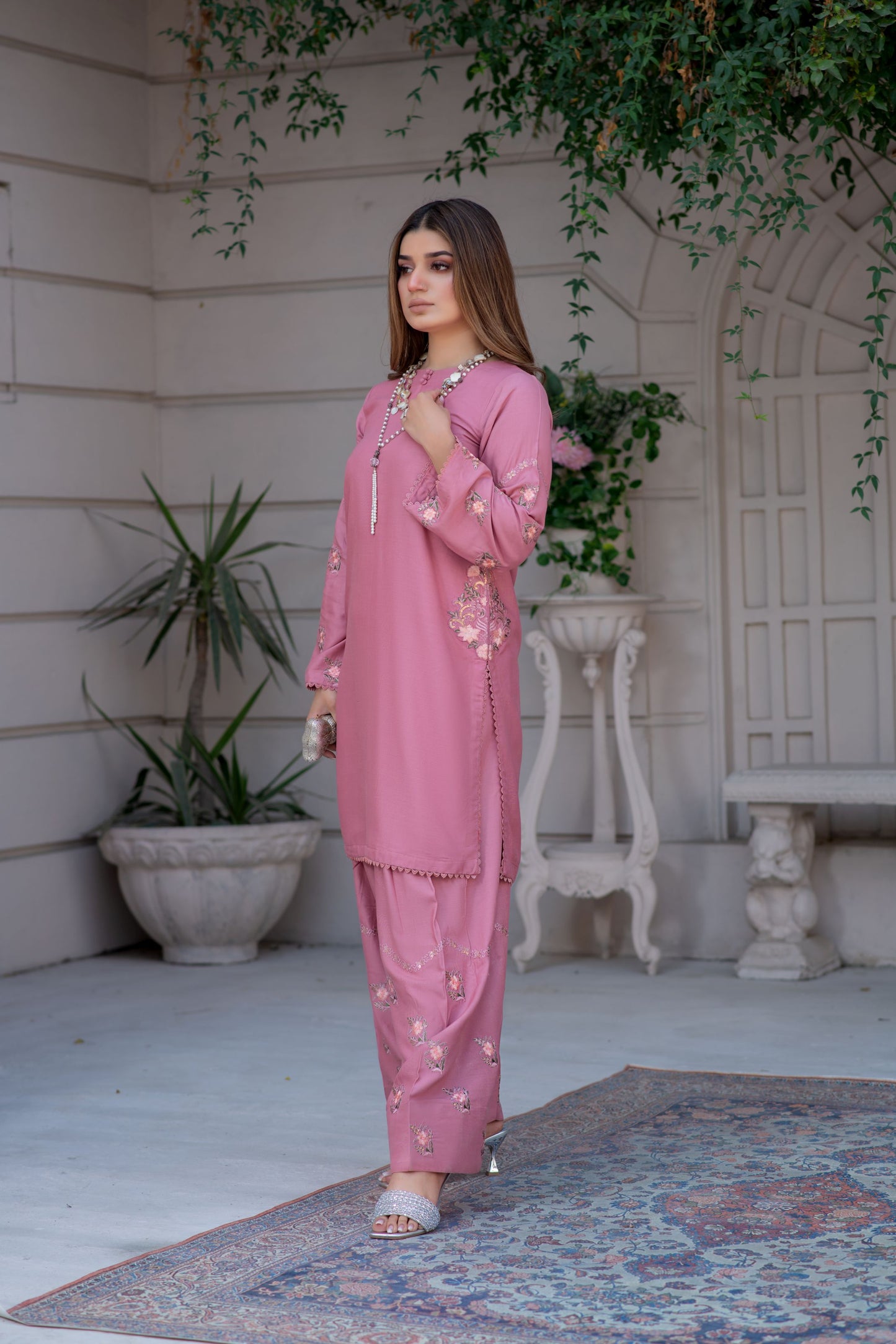 Noura by Hemline Blush 2pc Viscose Suit with Farshi Shalwar NH3