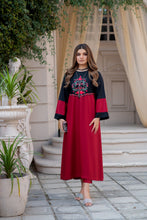 Noura by Hemline Black & Red Embroidered Long Frock 2pc Suit NH5