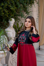 Noura by Hemline Black & Red Embroidered Long Frock 2pc Suit NH5
