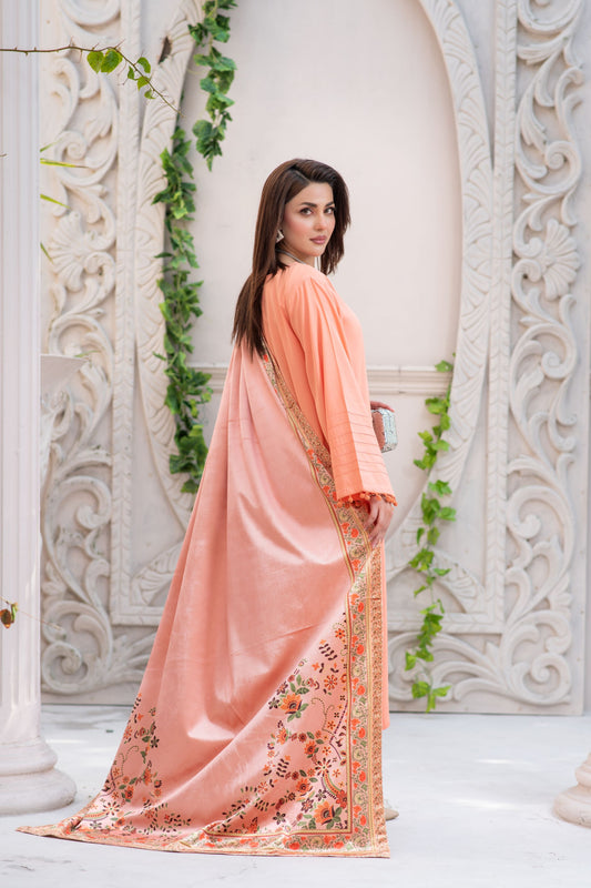 ZS4 Serah by Zaina 3pc Linen Suit & Printed Velvet Shawl