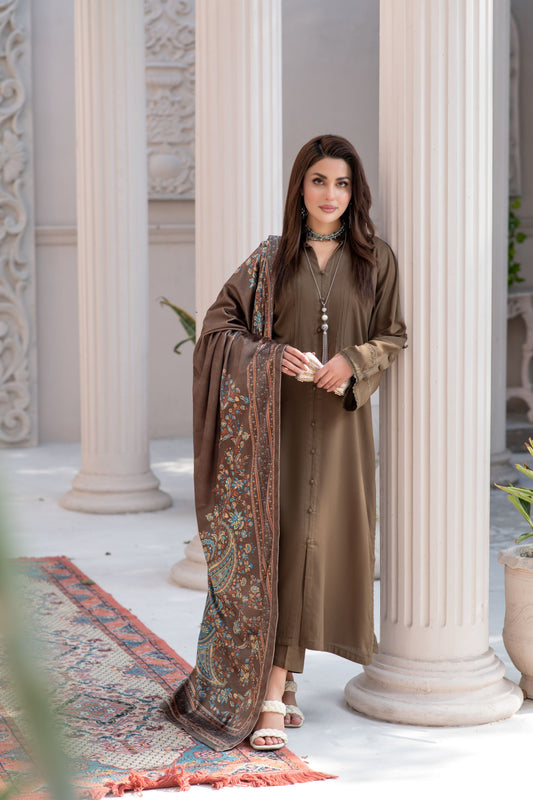 ZS9 Serah by Zaina 3pc Linen Suit with Printed Velvet Shawl
