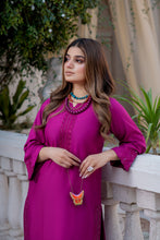 Noura by Hemline Fuchsia Embroidered Long 2pc Viscose Suit NH6