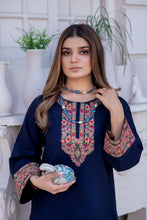 Noura by Hemline Navy Embroidered Long 2pc Viscose Suit NH4