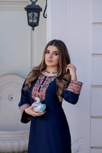 Noura by Hemline Navy Embroidered Long 2pc Viscose Suit NH4