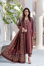 ZS3 Serah by Zaina 3pc Linen Long Dress & Printed Velvet Shawl