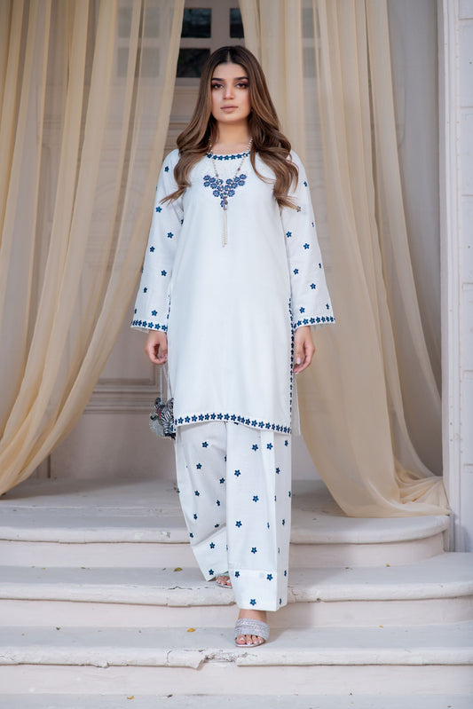 Noura by Hemline Ivory 2pc Viscose Suit with Farshi Shalwar NH9