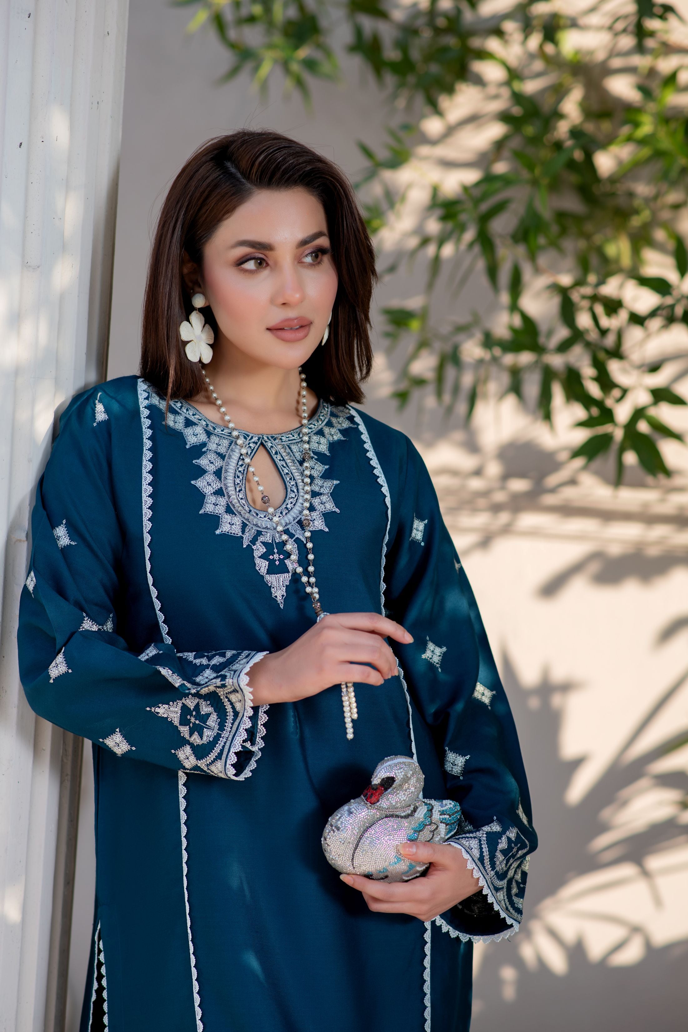Noura by Hemline Teal Embroidered 2pc Viscose Ready to Wear Suit NH1