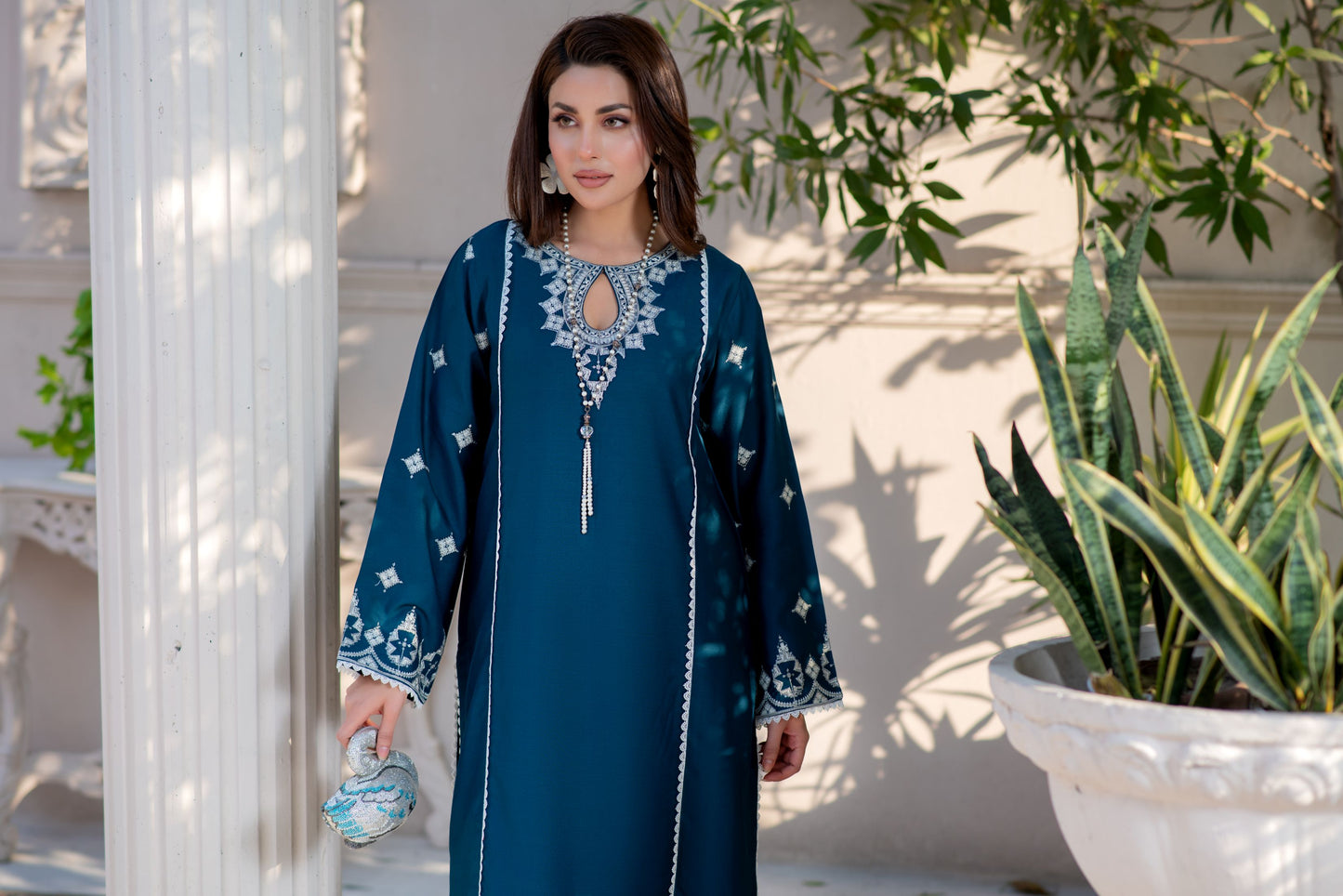 Noura by Hemline Teal Embroidered 2pc Viscose Ready to Wear Suit NH1