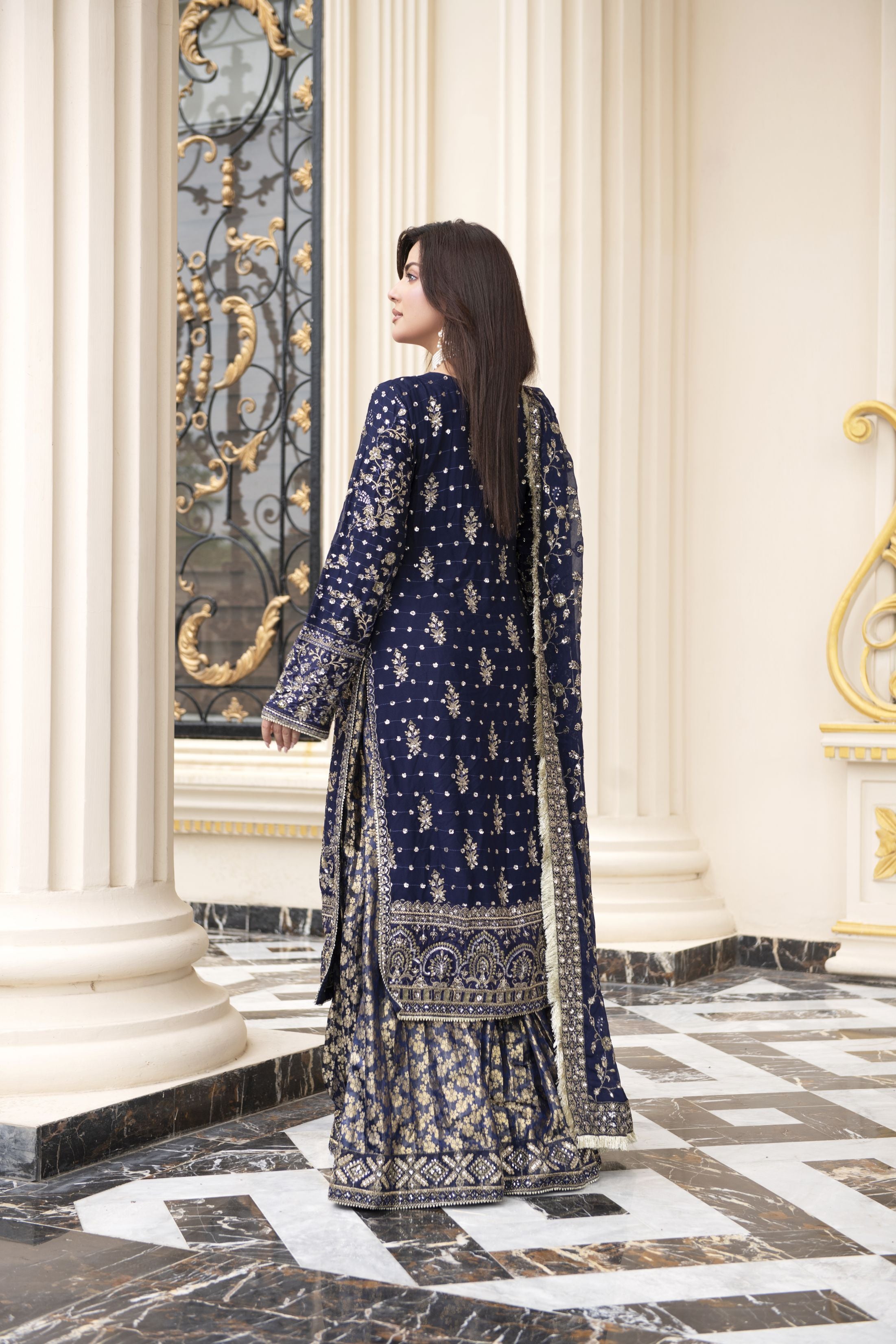 Sitara by Silver – 3pc Chiffon Handworked Dress with Brocade Sharara SBS6