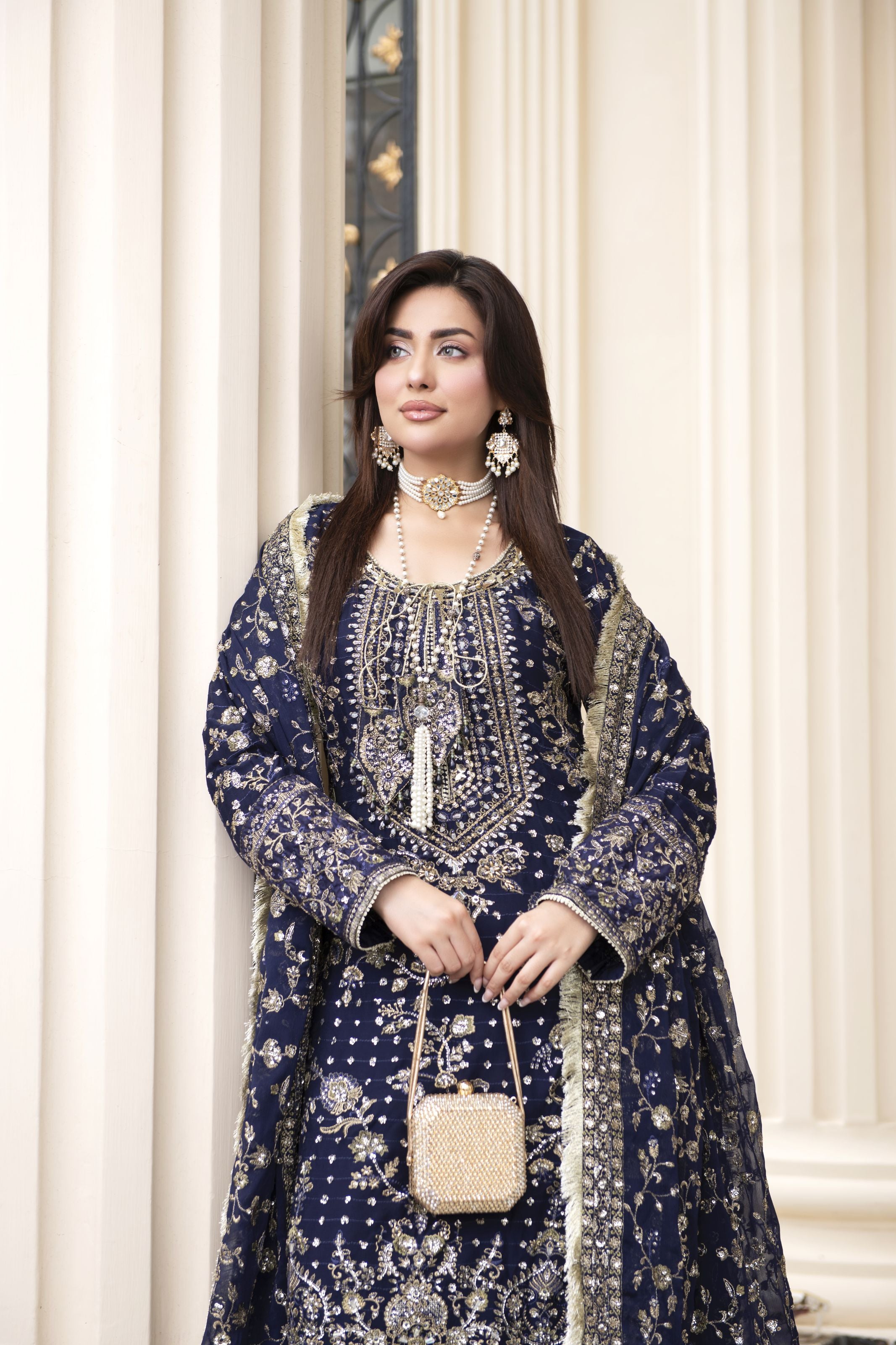Sitara by Silver – 3pc Chiffon Handworked Dress with Brocade Sharara SBS6