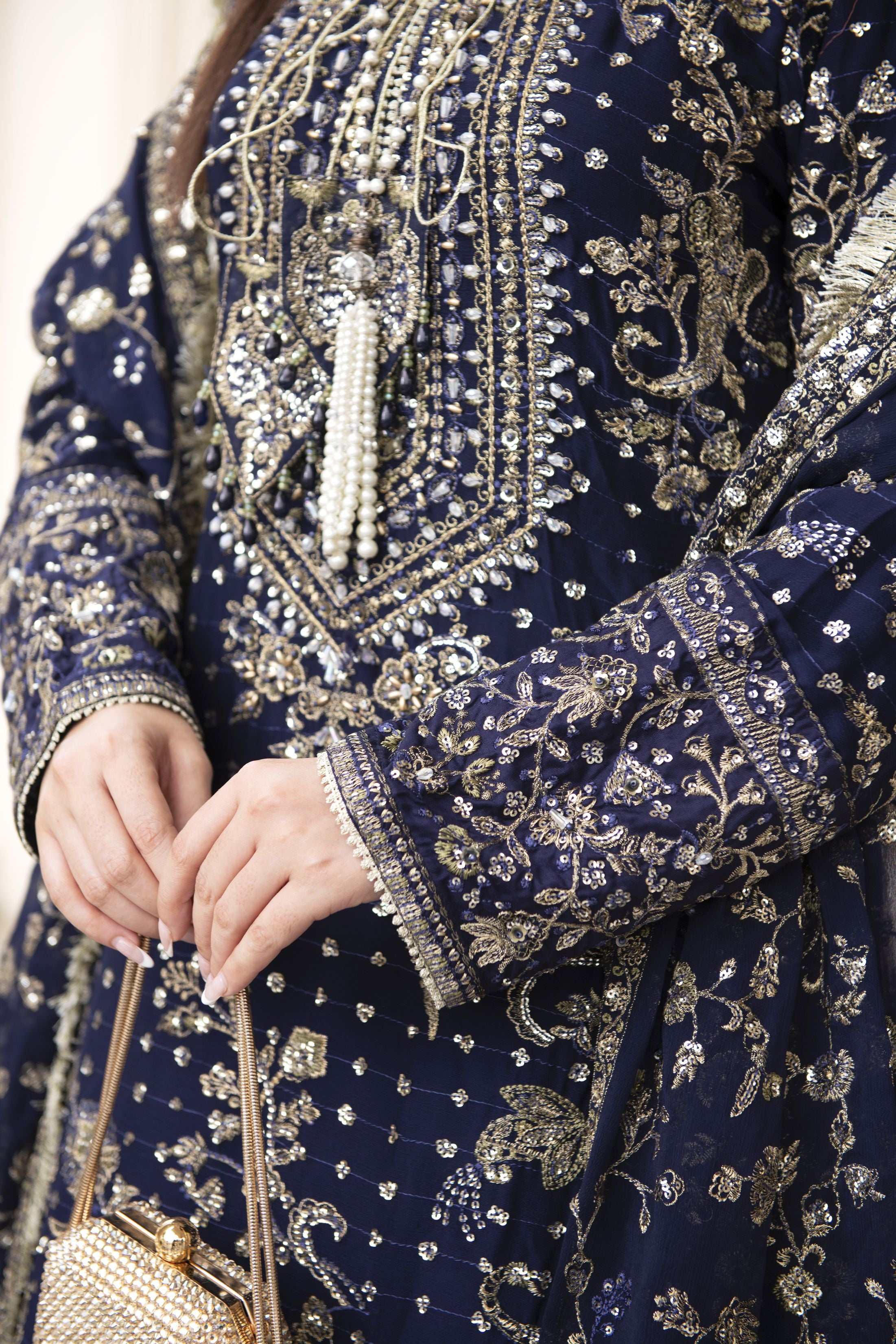 Sitara by Silver – 3pc Chiffon Handworked Dress with Brocade Sharara SBS6