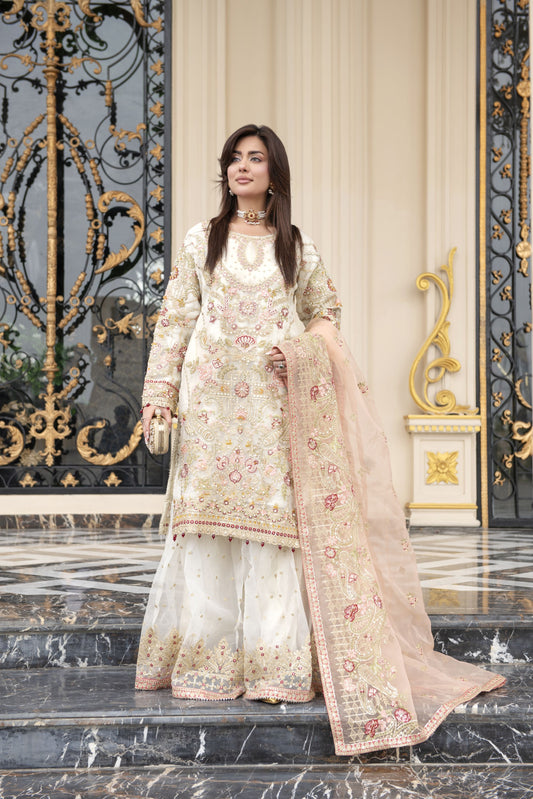 Sitara by Silver – 3pc Organza Handworked Shirt with Gharara SBS5