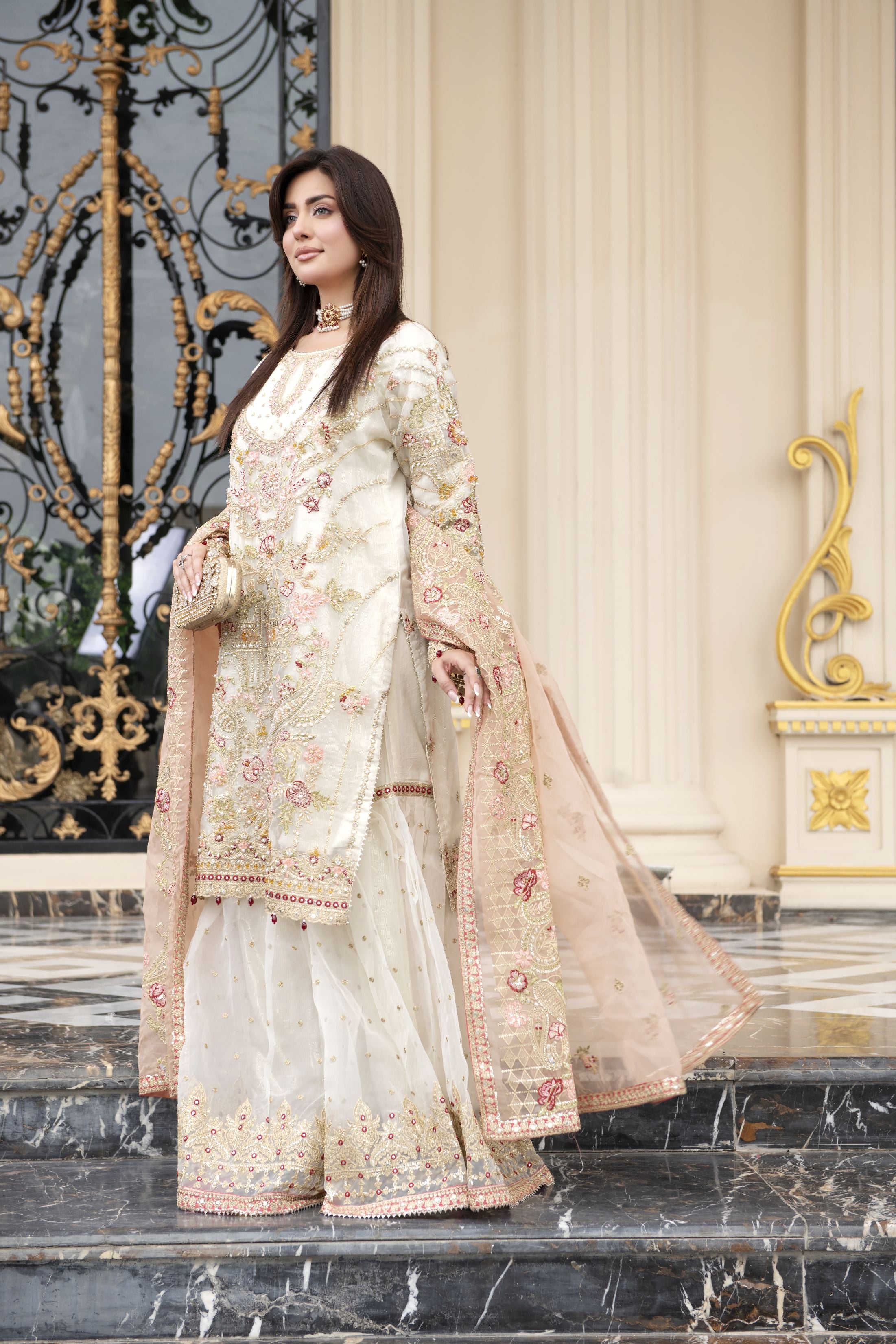 Sitara by Silver – 3pc Organza Handworked Shirt with Gharara SBS5