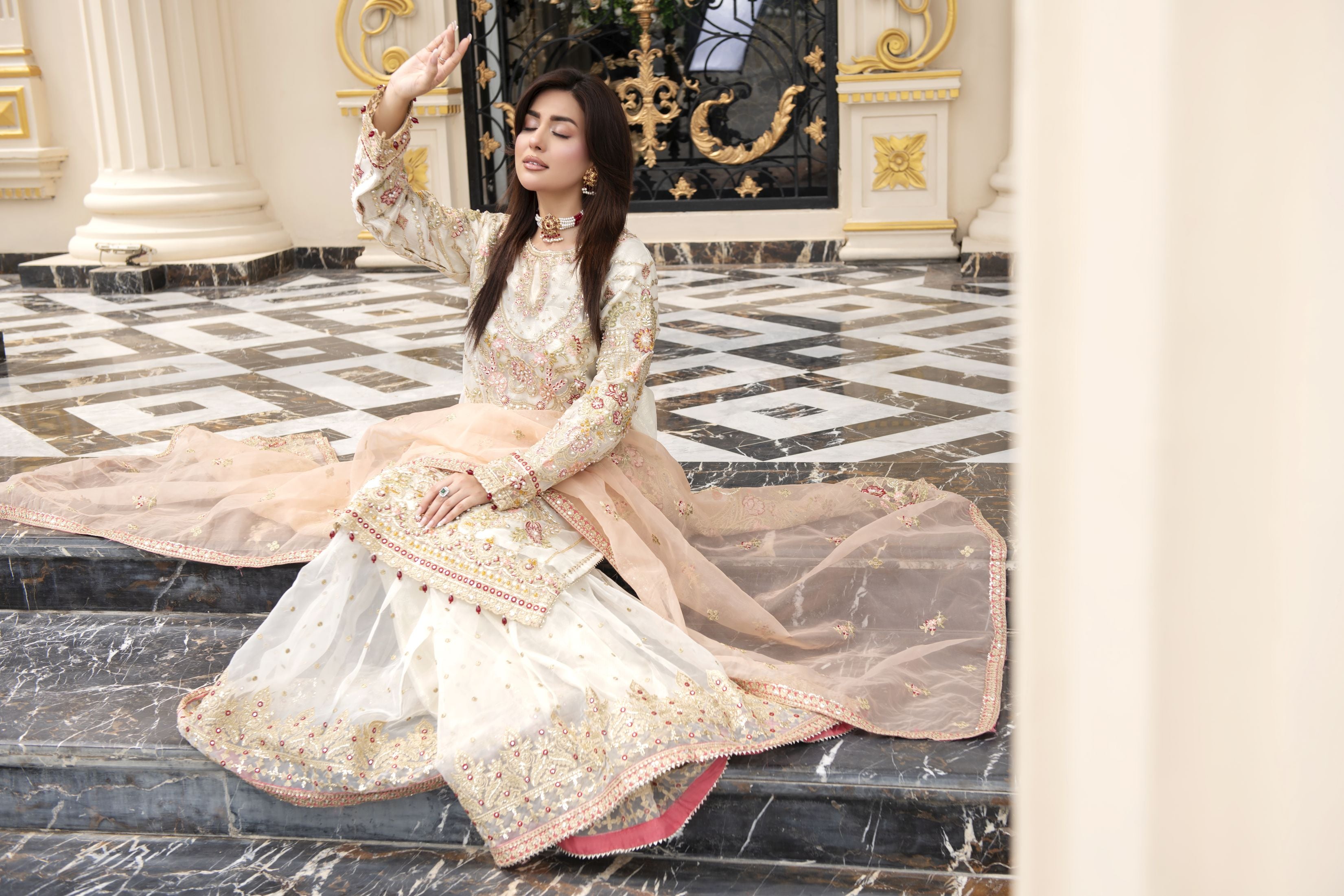 Sitara by Silver – 3pc Organza Handworked Shirt with Gharara SBS5