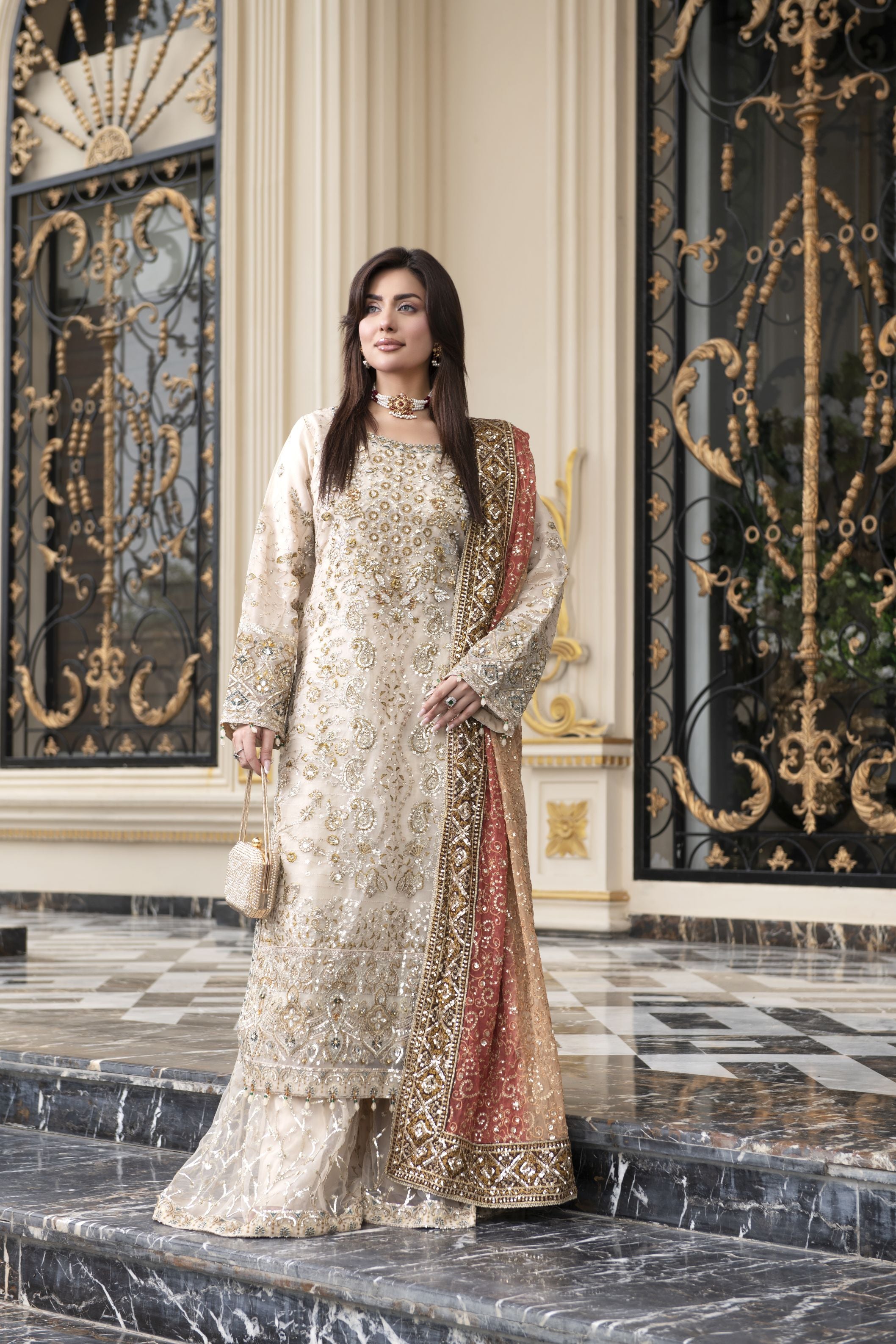 Sitara by Silver – 3pc Organza Handworked Dress with Net Sharara SBS7