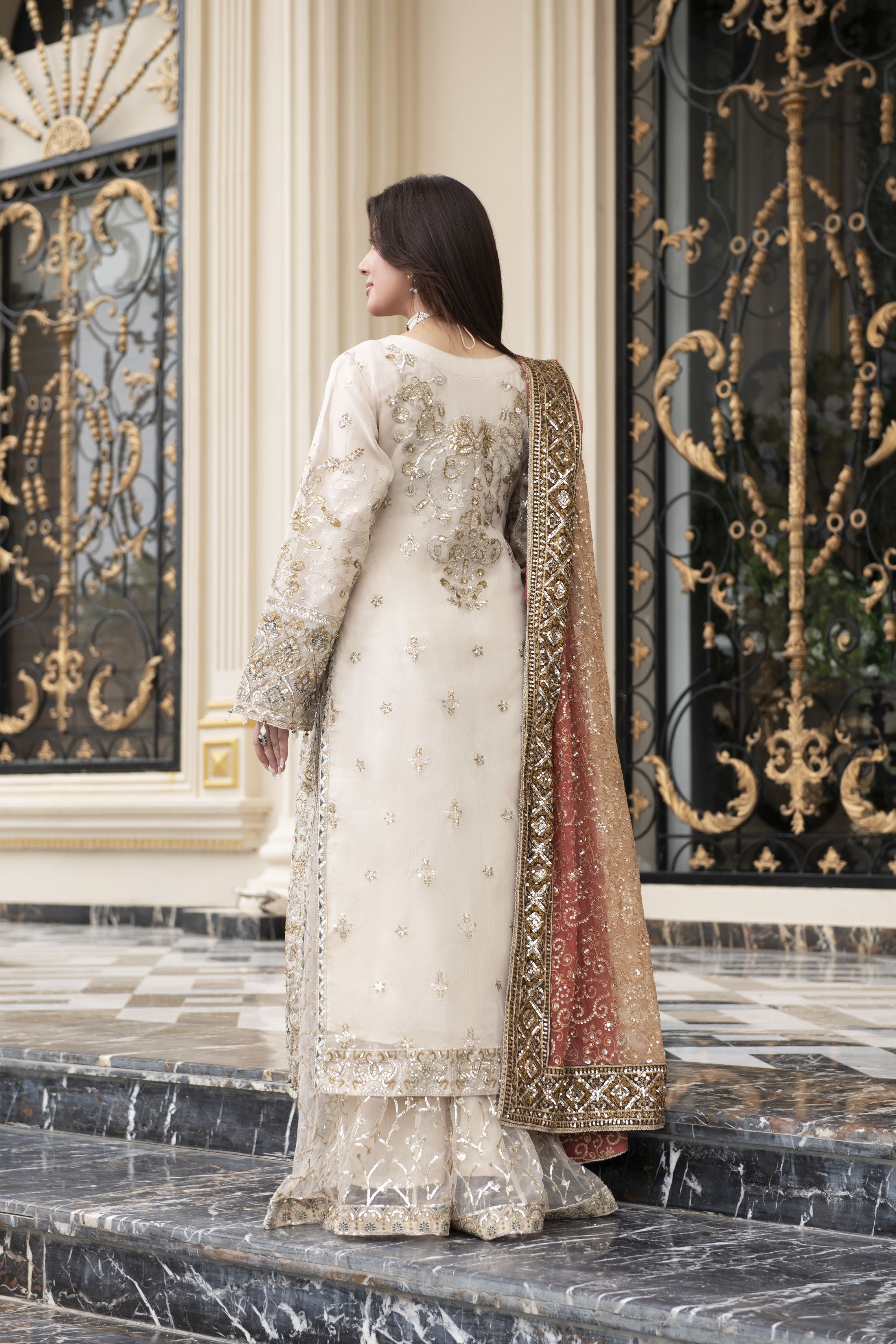Sitara by Silver – 3pc Organza Handworked Dress with Net Sharara SBS7