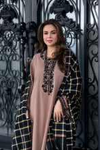 Zimal 3pc Linen Dress with Velvet-Thread Jacquard Shawl ZW8