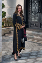 Zimal 3pc Linen Dress with Velvet-Thread Jacquard Shawl ZW4