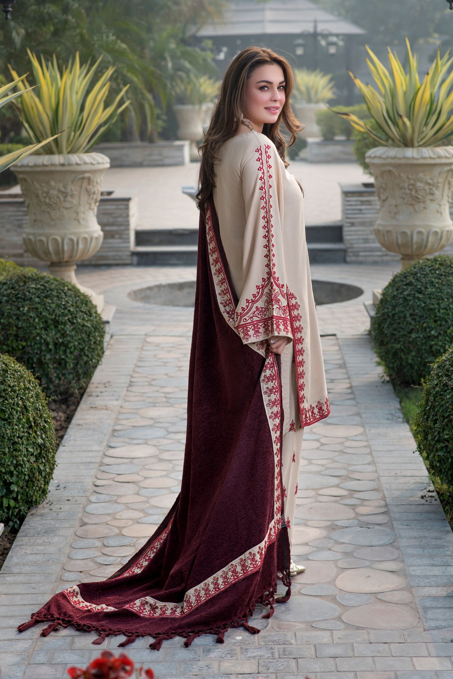 Zimal 3pc Linen Dress with Velvet-Thread Embroidered Shawl ZW7