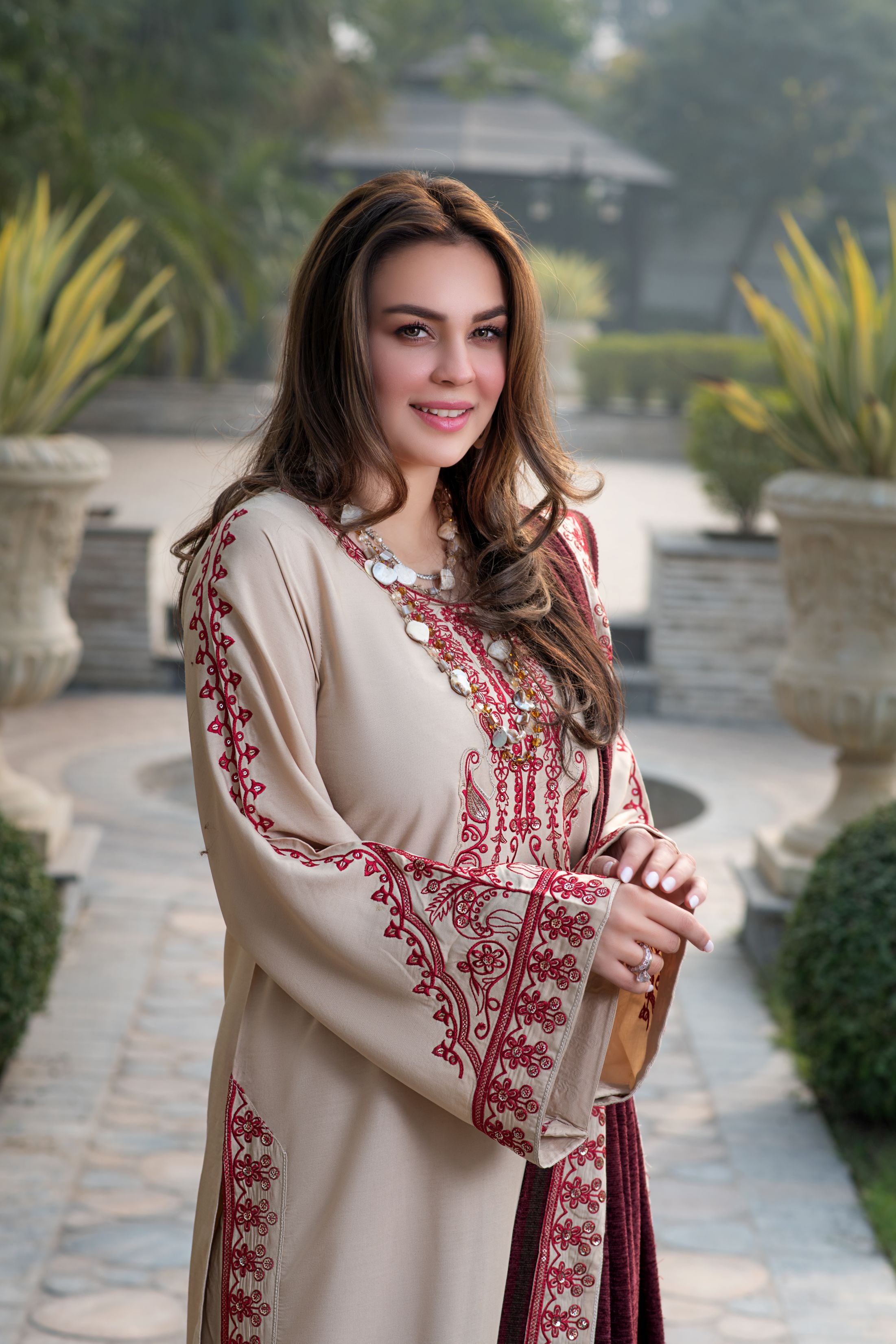 Zimal 3pc Linen Dress with Velvet-Thread Embroidered Shawl ZW7