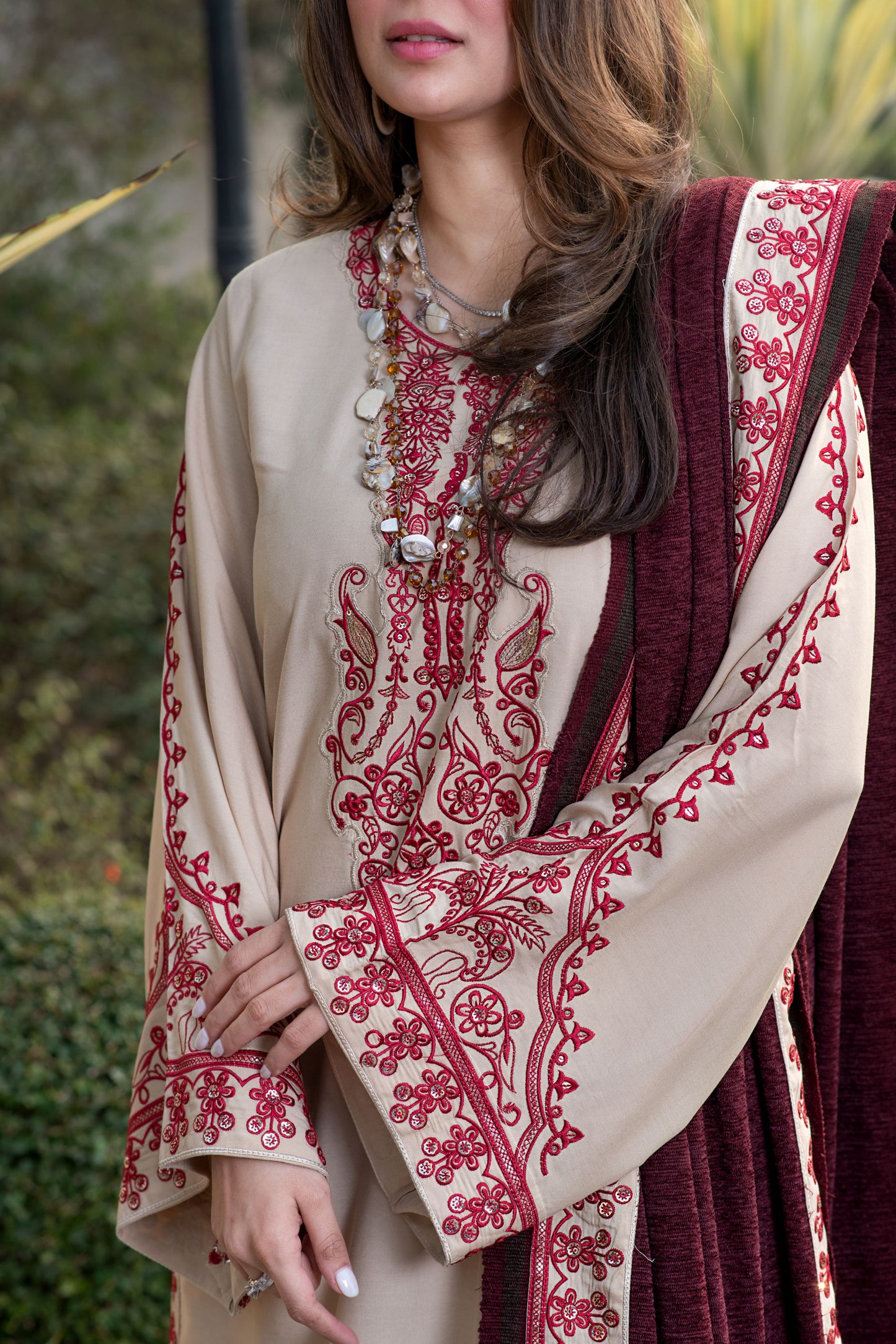 Zimal 3pc Linen Dress with Velvet-Thread Embroidered Shawl ZW7