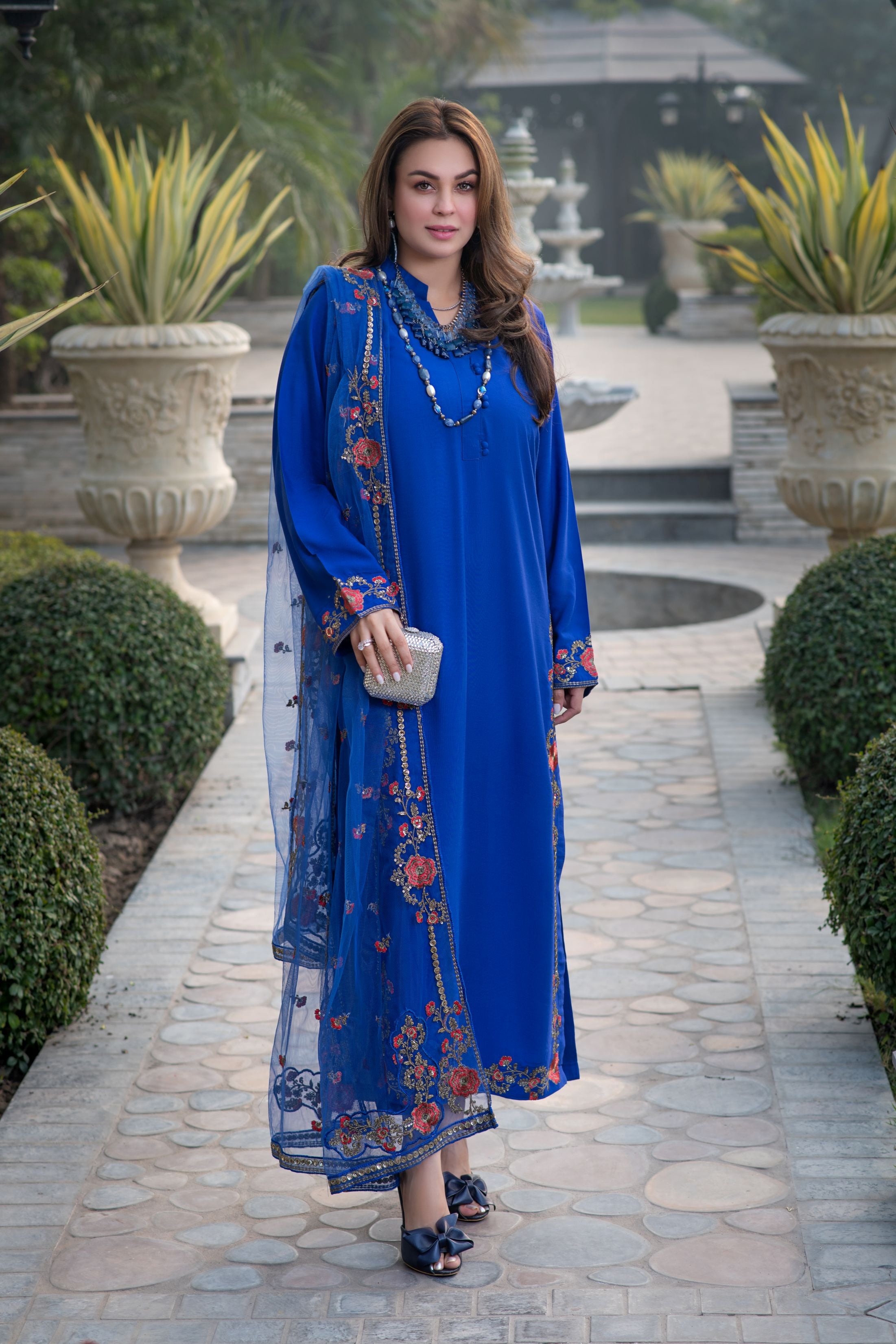 Zimal 3pc Ready to Wear Linen Embroidered Dress with Net Dupatta ZW1