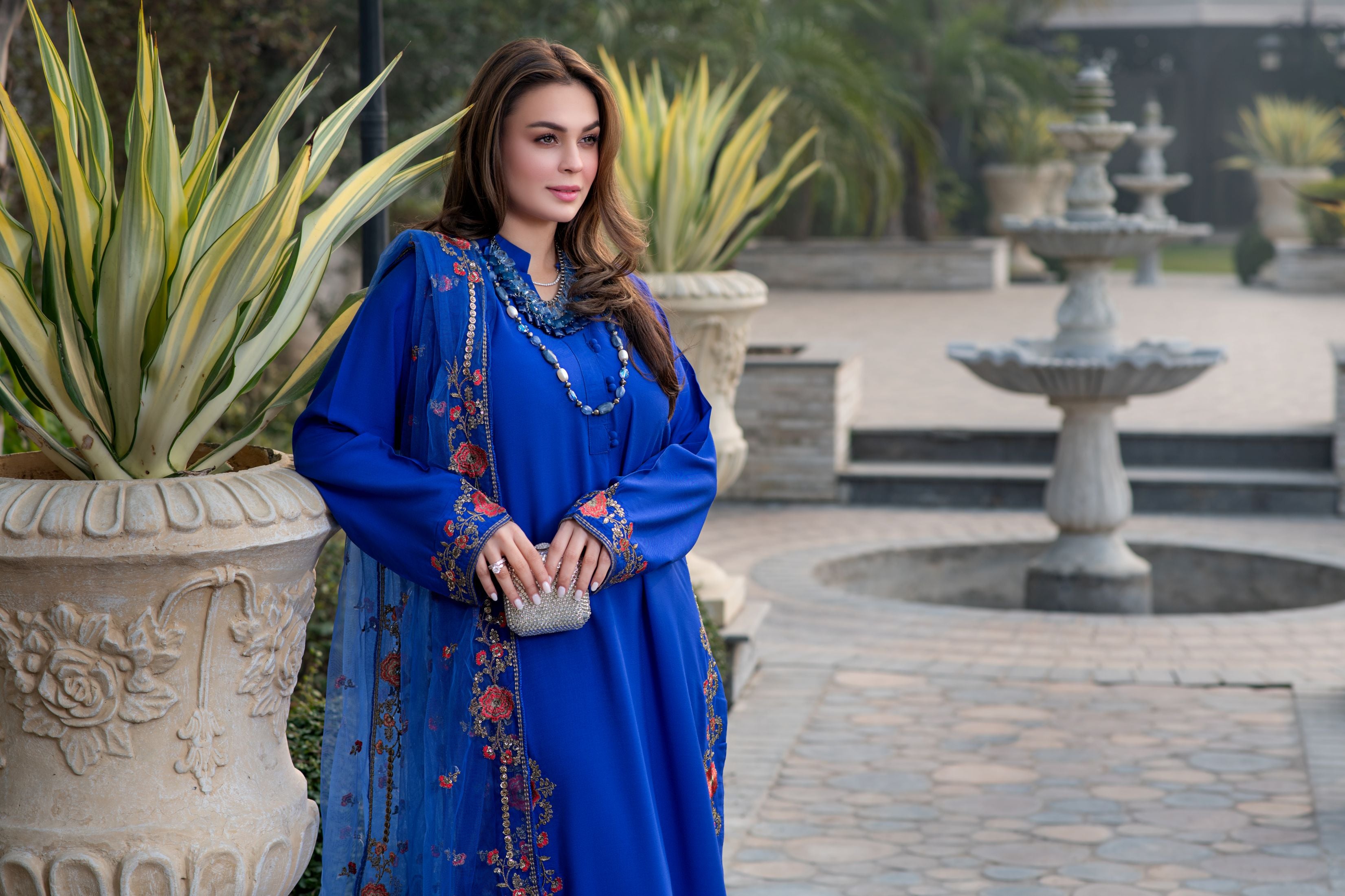 Zimal 3pc Ready to Wear Linen Embroidered Dress with Net Dupatta ZW1