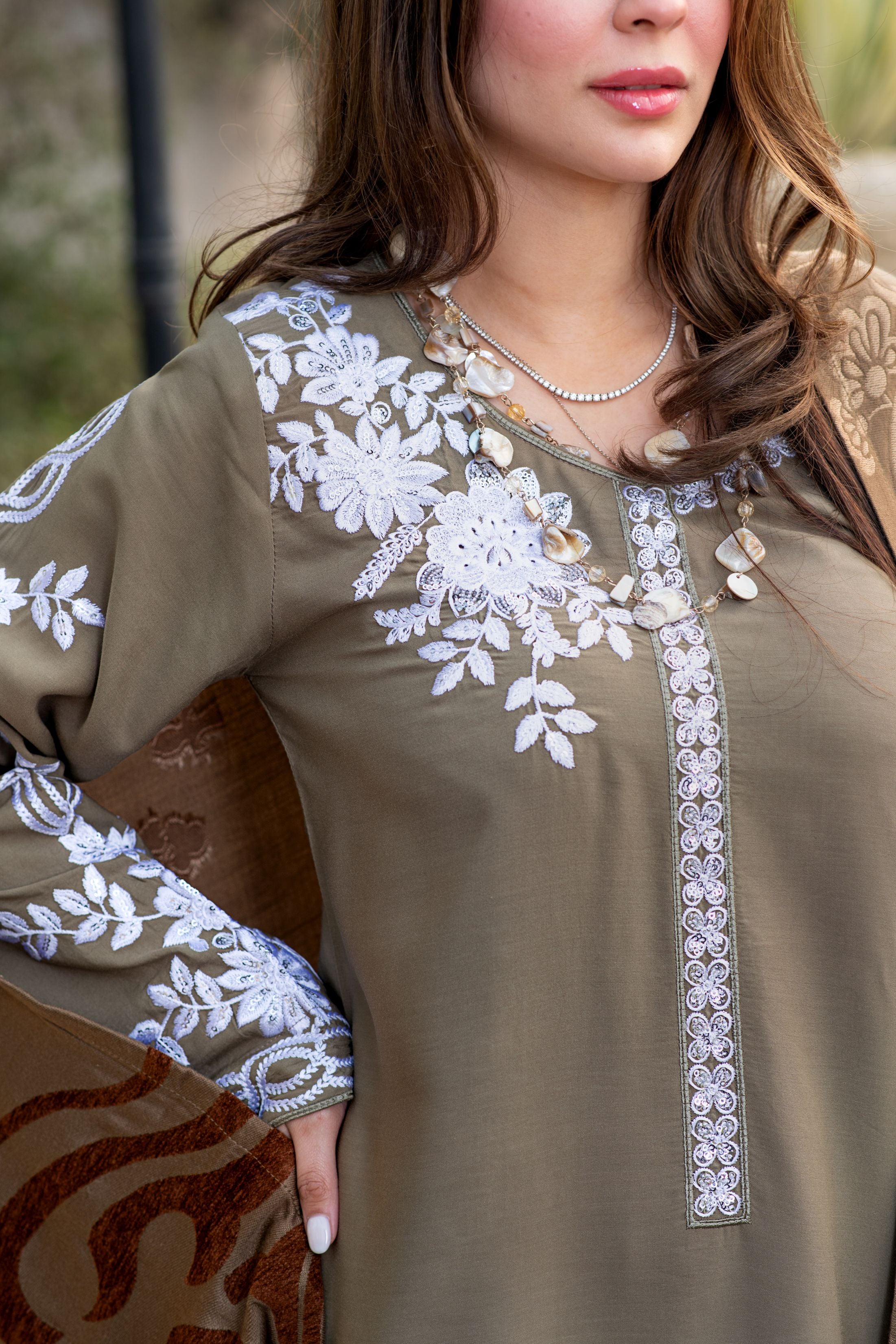 Zimal 3pc Ready to Wear Linen Dress with Wool Jacquard Shawl ZW5