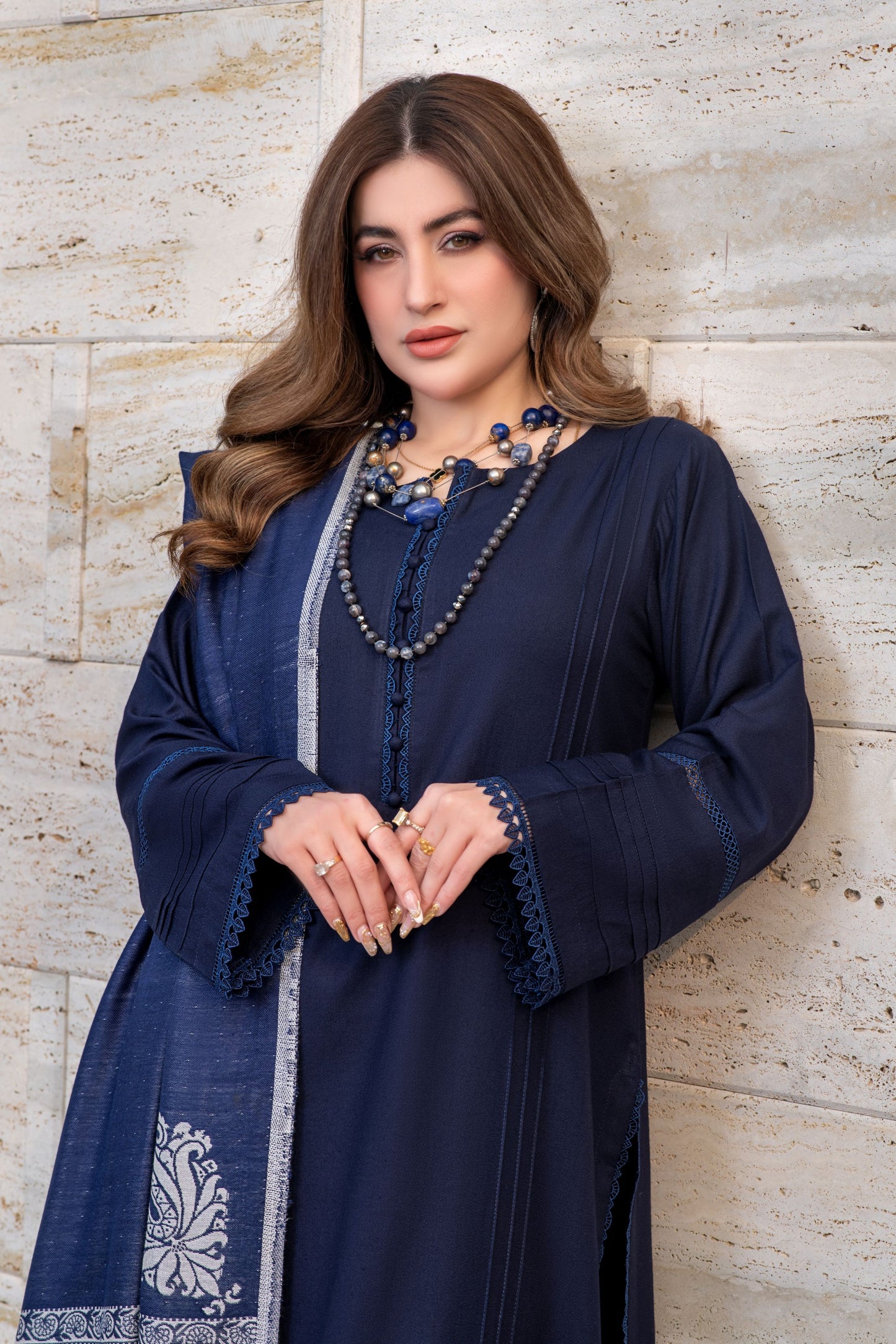 Aurum by Gul Warun – Navy Multani Shawl Dhanak 3pc Suit GA8