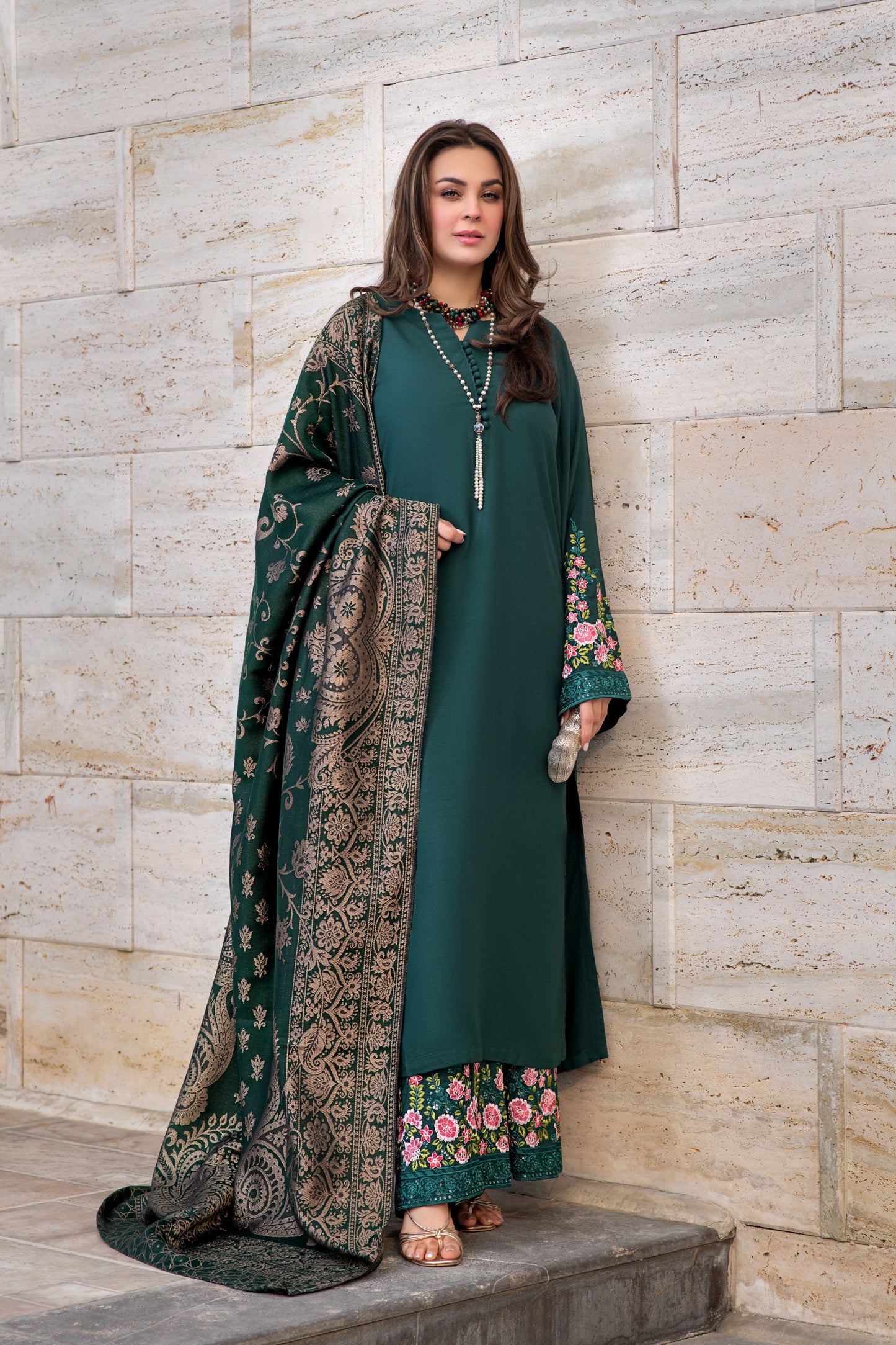 Zimal 3pc Winter Linen Dress with Multani Jacquard Shawl ZW10