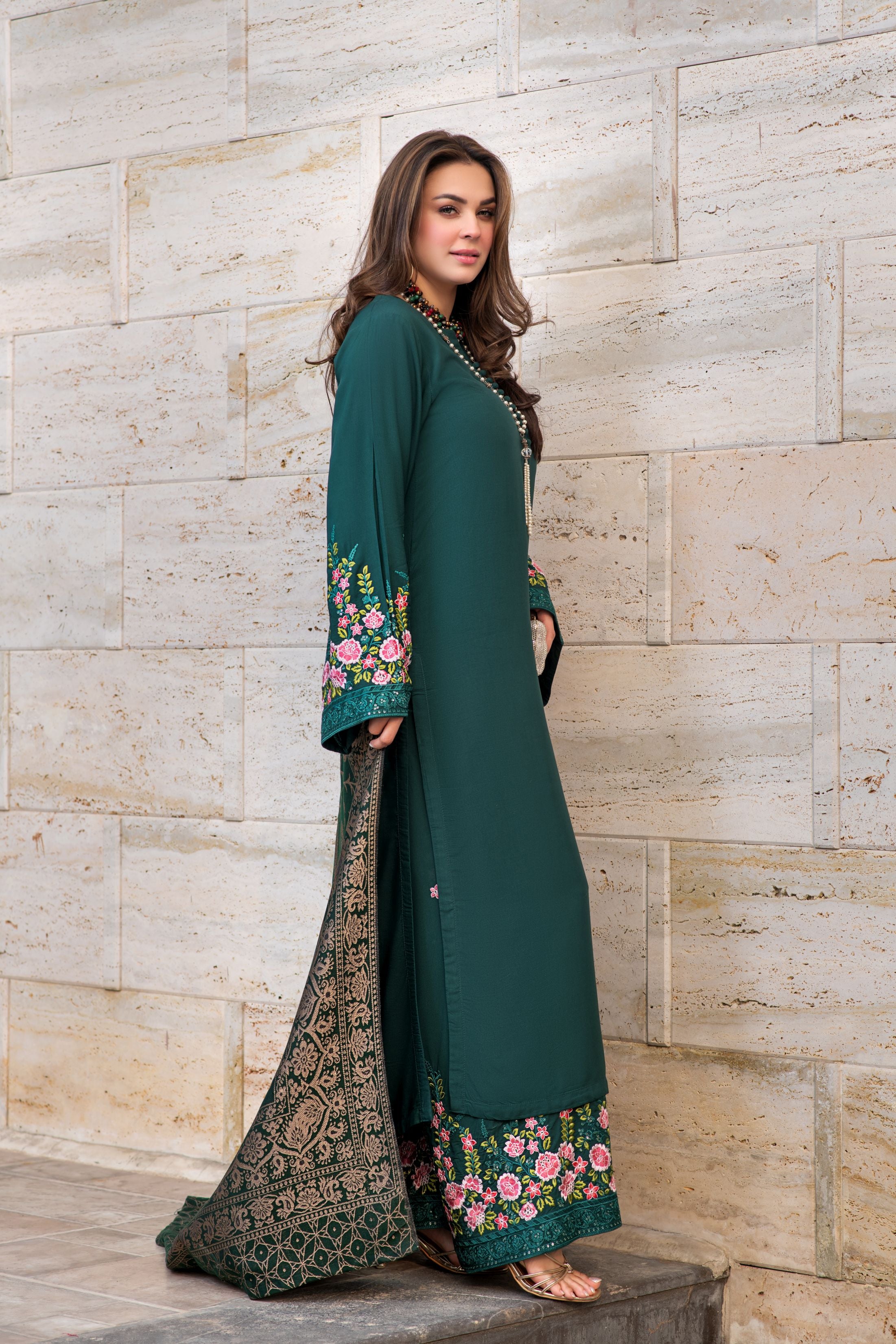 Zimal 3pc Winter Linen Dress with Multani Jacquard Shawl ZW10