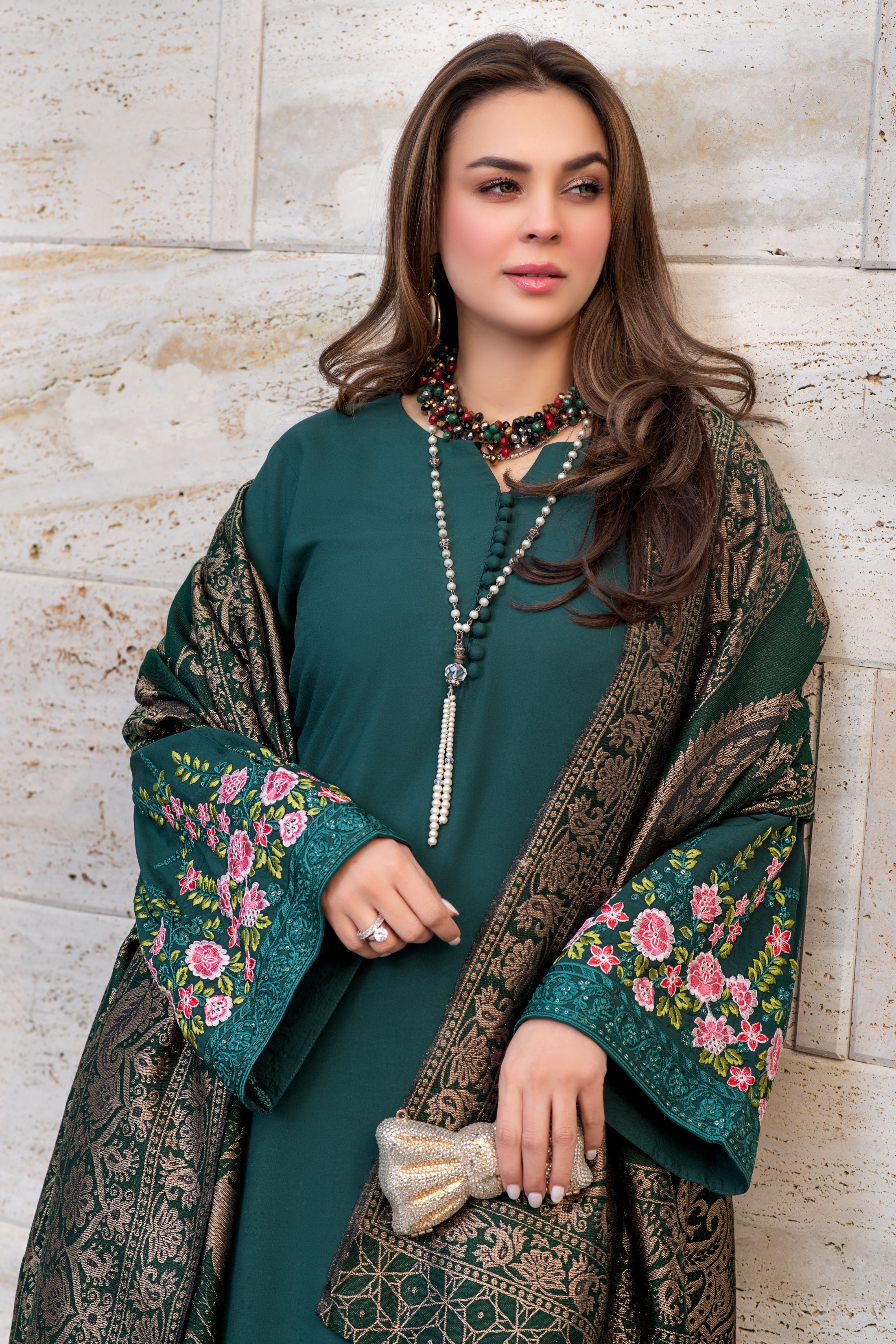 Zimal 3pc Winter Linen Dress with Multani Jacquard Shawl ZW10