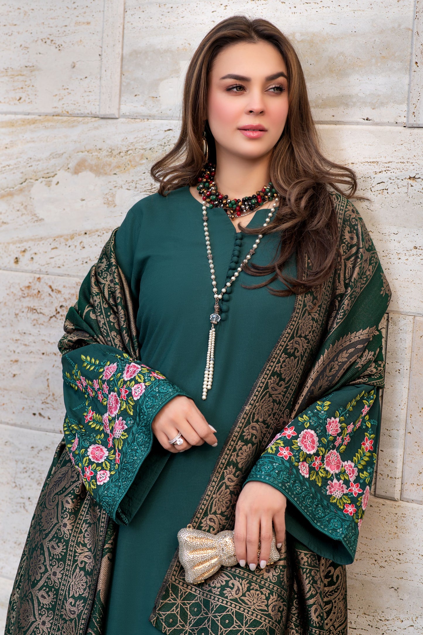 Zimal 3pc Winter Linen Dress with Multani Jacquard Shawl ZW10