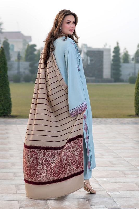 Zimal 3pc Ready to Wear Linen Dress with Wool Jacquard Shawl ZW2