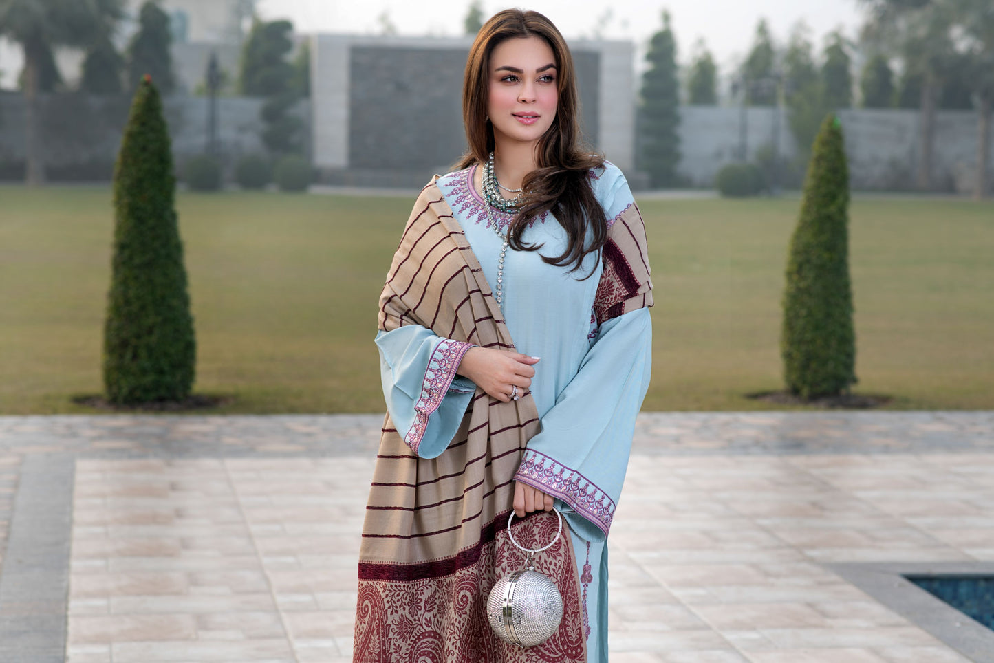 Zimal 3pc Ready to Wear Linen Dress with Wool Jacquard Shawl ZW2