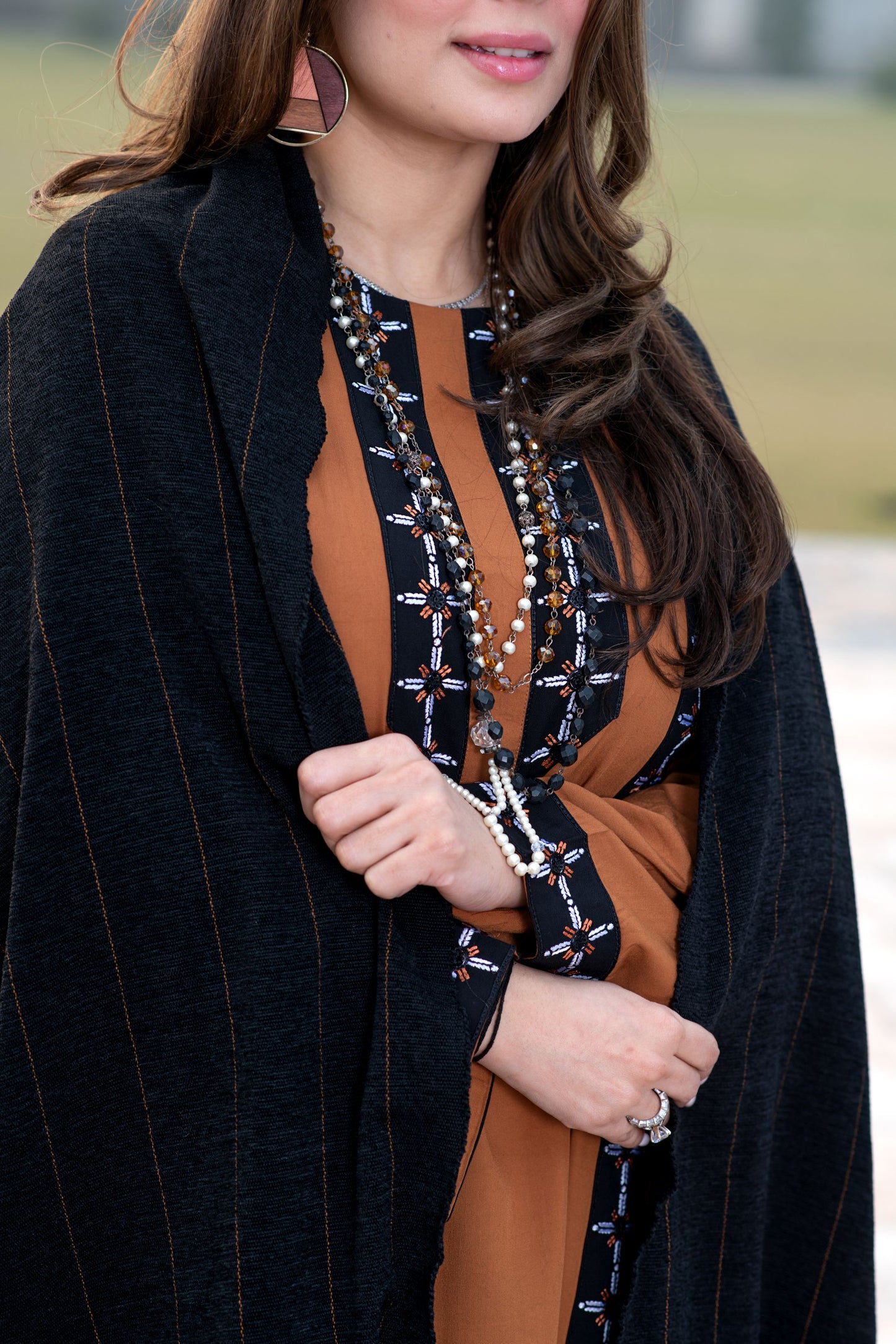 Zimal 3pc Linen Dress with Velvet-Thread Jacquard Shawl ZW6